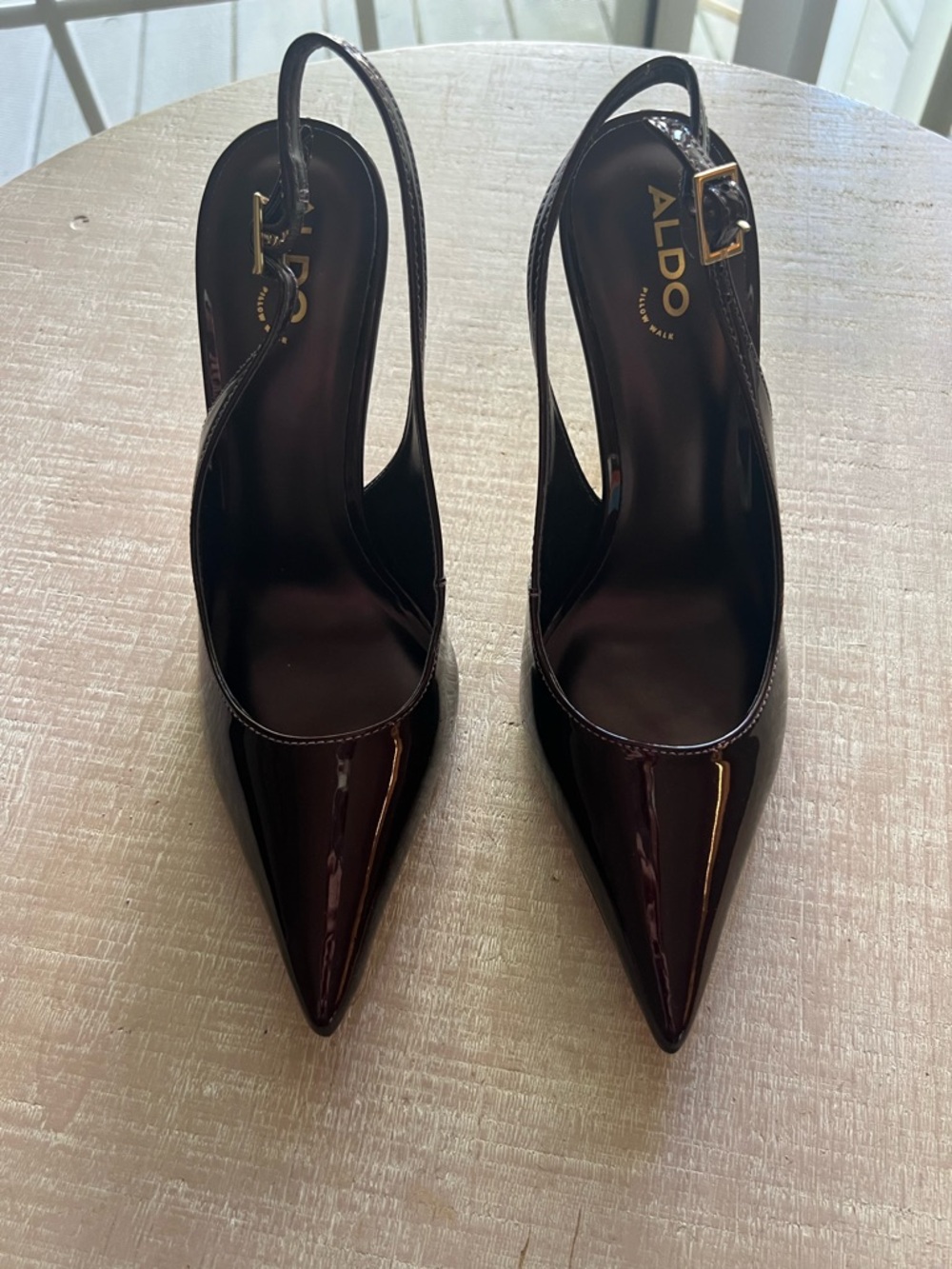 ALDO Women's Patent Slingback Pointed-Toe Pumps in Deep Burgundy Size 8